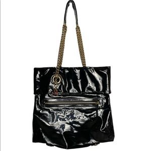 Christian Louboutin Black Patent Leather & Chain Large Purse Shoulder Bag
